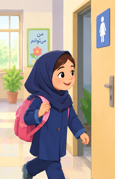 استقلال کودک کلاس اولی هنگام دستشویی رفتن در مدرسه