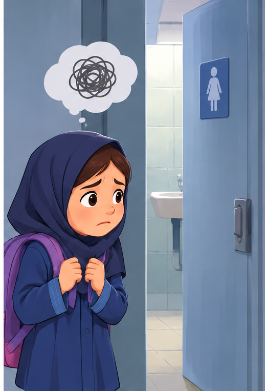 ترس کودک کلاس اولی از دستشویی رفتن در مدرسه