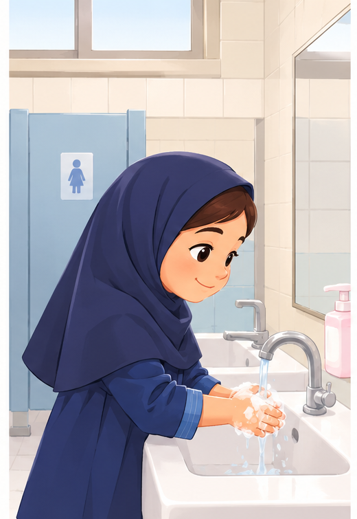 آموزش دستشویی رفتن در مدرسه به کودک کلاس اولی